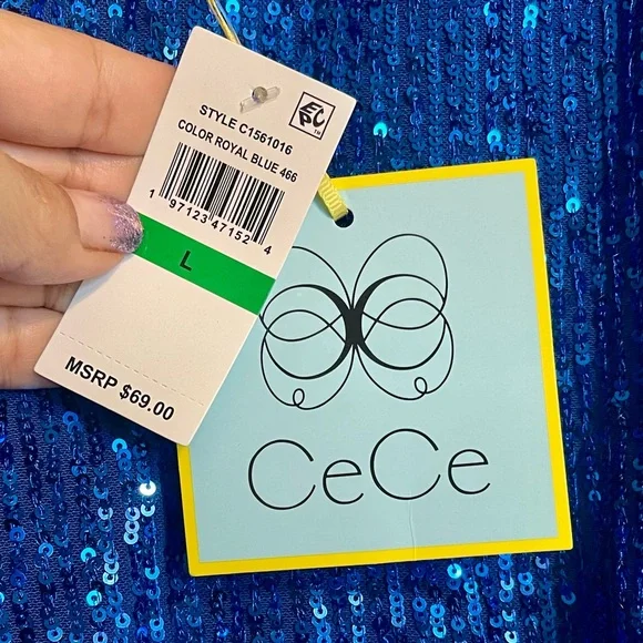 NEW Cece Royal Blue Sequin Top - Picture 7 of 12